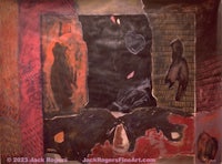 a painting with a red and black background