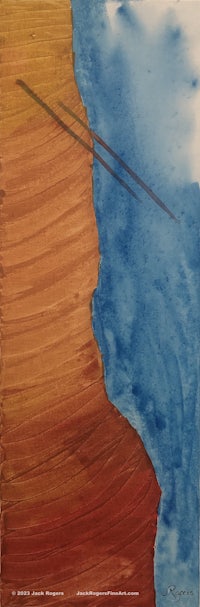 a watercolor painting of a canyon