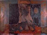 a painting with a brown and orange background