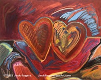 a painting of two hearts in a bowl